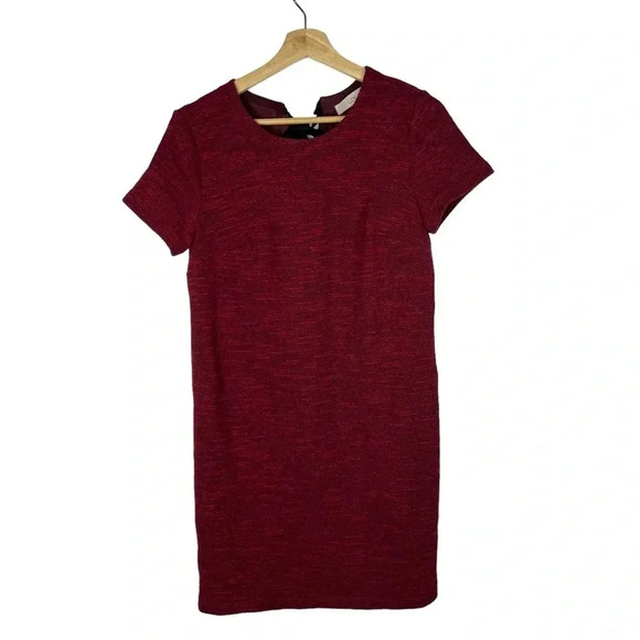 Ann Taylor LOFT Red & Black Space Knit Short Sleeve Shift Mini Dress 4 - Picture 1 of 6